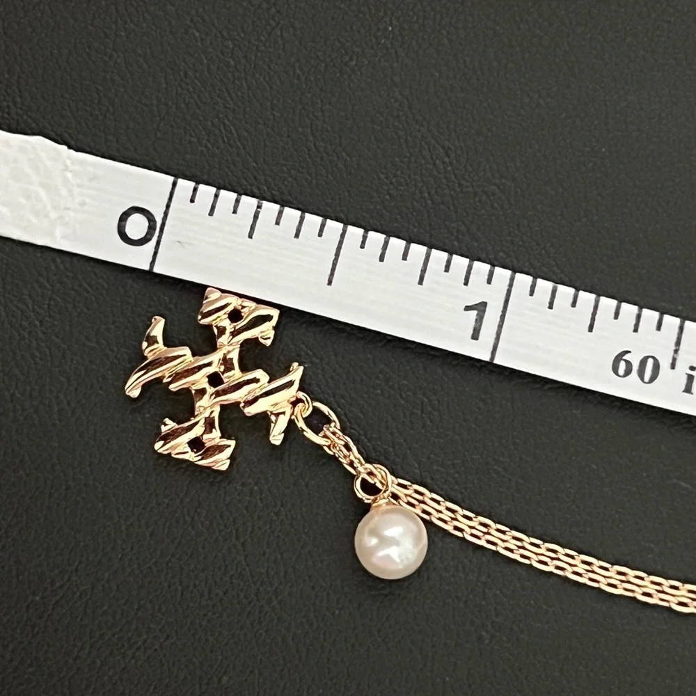Tory Burch Twisted Rope Pearl Gold Pendant Necklace